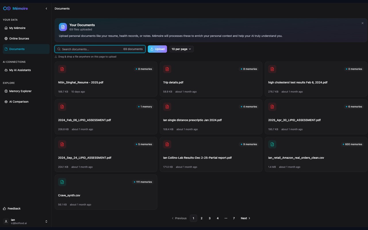 Mémoire Documents - upload personal files